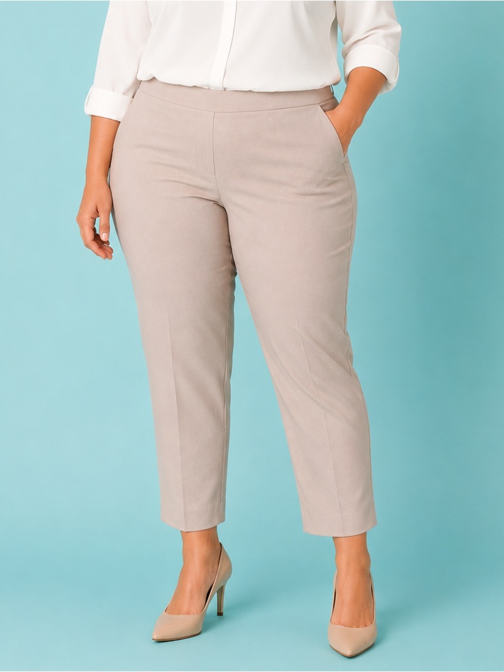 Ann Taylor Kate Fit Beige Ankle Pants Size 14T Tall Cropped Work Career